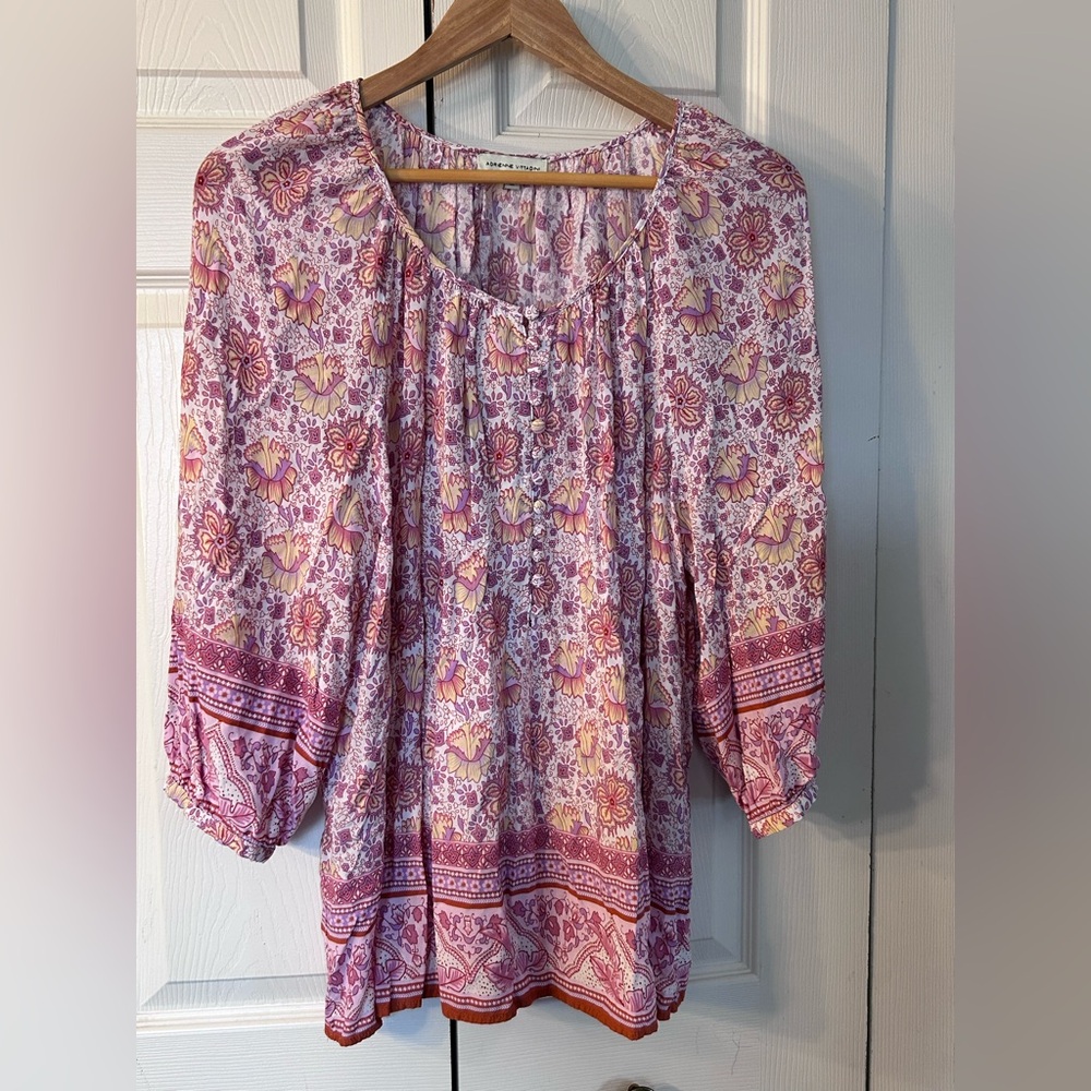 Adrienne‎ Vittadini Pink and Red Floral Blouse